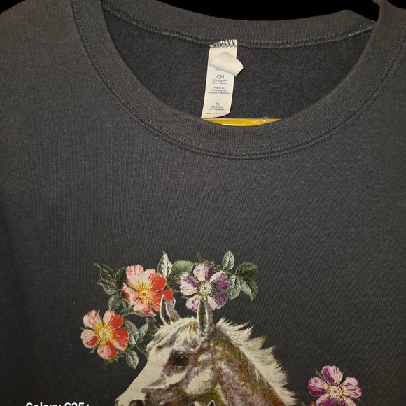 Horse and Foal Floral Graphic Sweatshirt Charcoal Gray Small - Picture 2 of 2